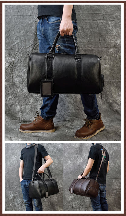 Men leather duffle bag with shoe compartment