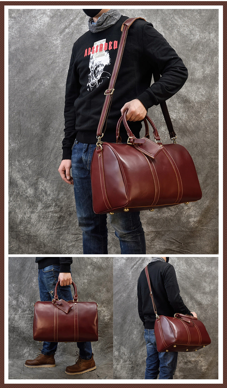 Men leather travel duffle bag cowhide weekender