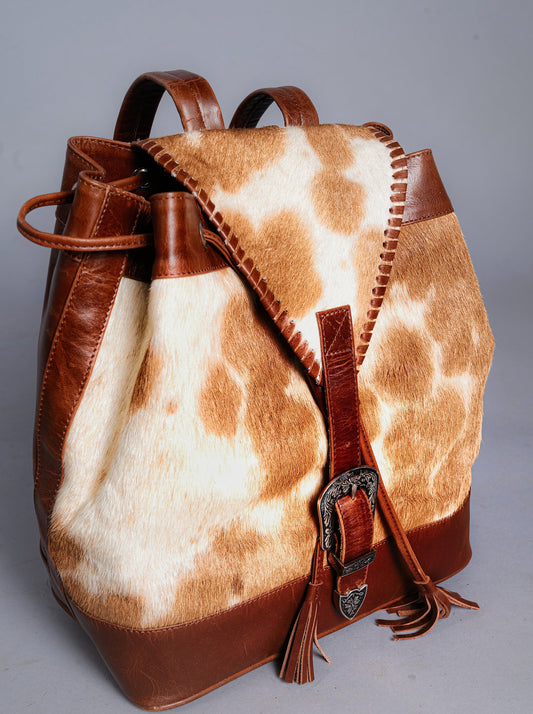 Brown White Cowhide Backpack Purse