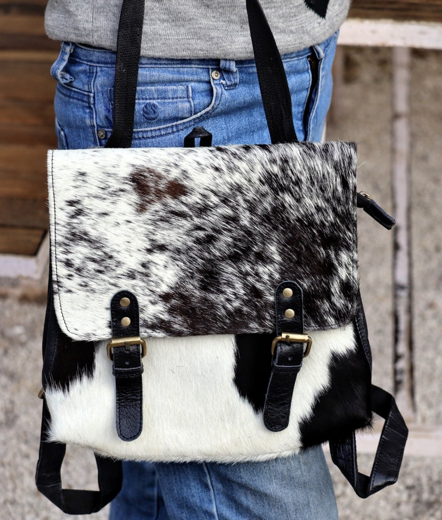 Black White Hair On Cowhide Backpack