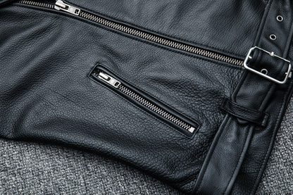 Men’s Heavy Cowhide Black Biker Jacket