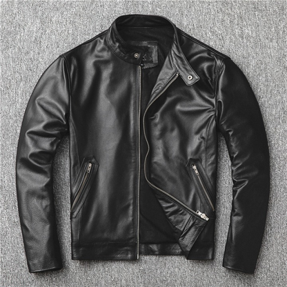 Men Slim-Fit Real Sheepskin Leather Jacket