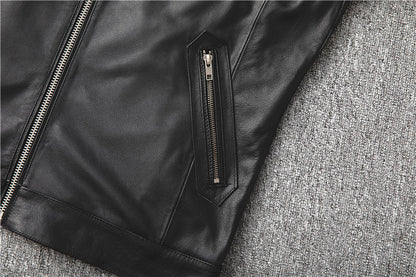 Men Slim-Fit Real Sheepskin Leather Jacket