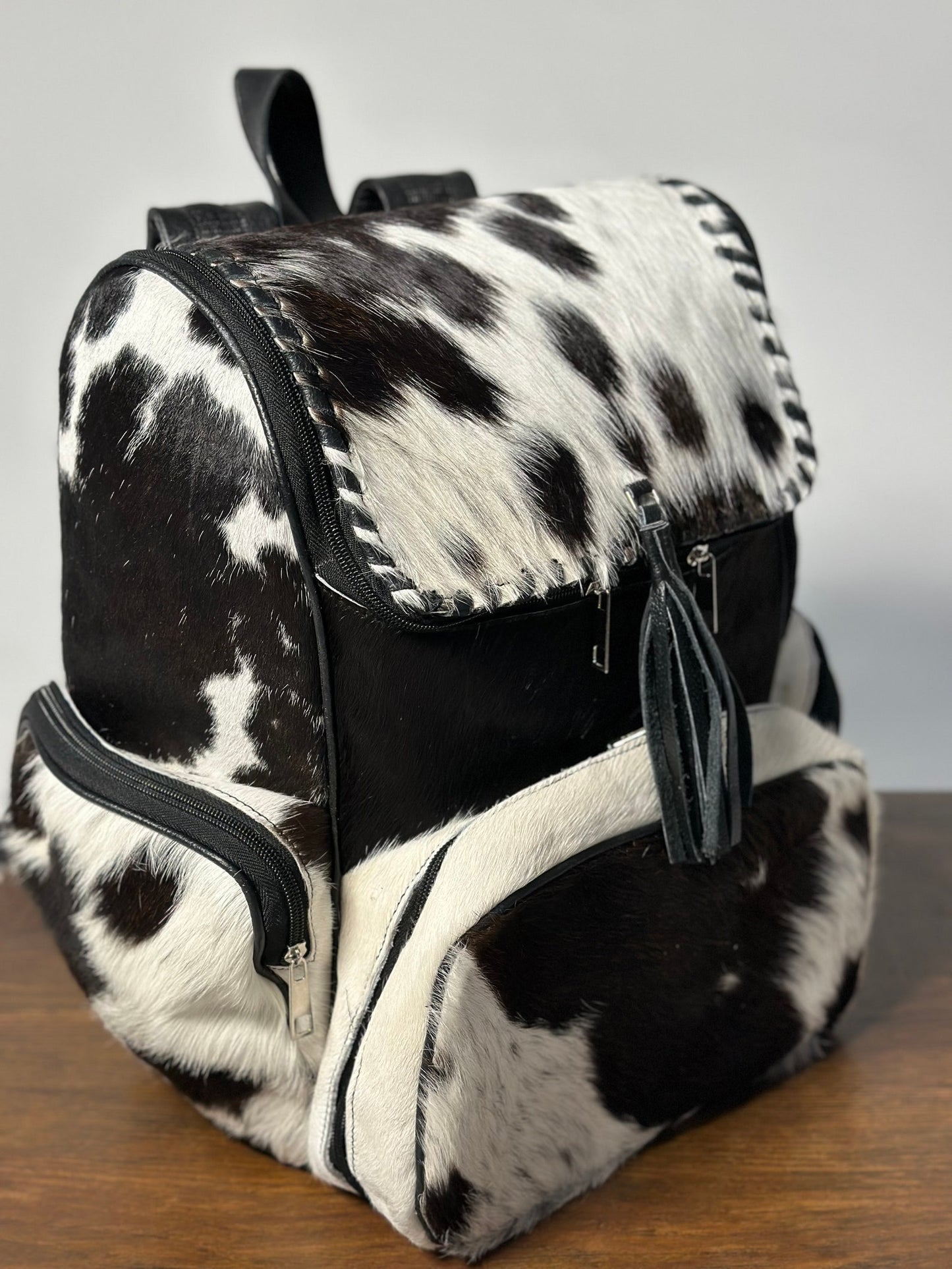 Black White Cow Hide Fur Backpack