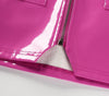 Glossy pink faux leather zipper pocket mini skirt