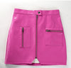Glossy pink faux leather zipper pocket mini skirt