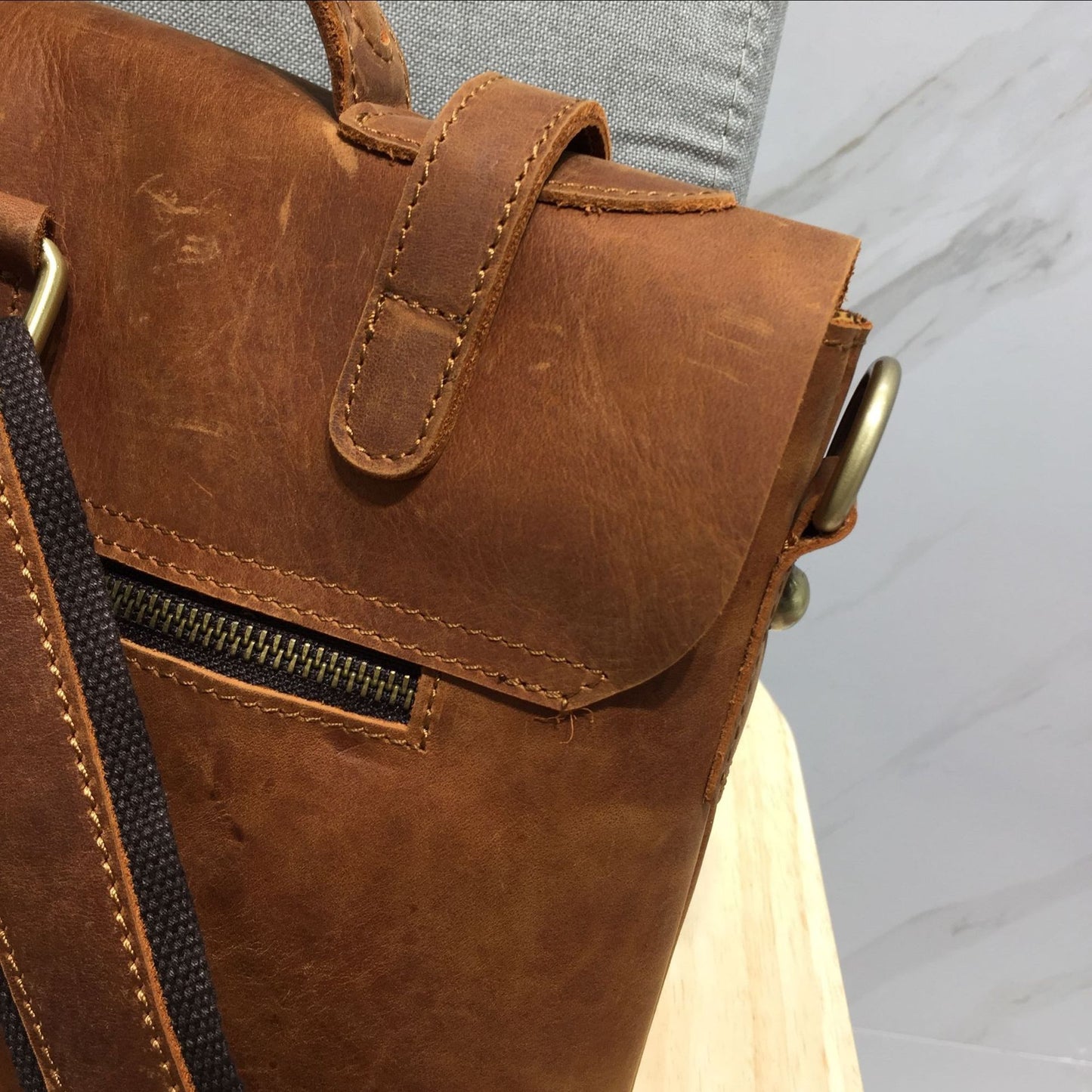 Genuine leather mori style backpack
