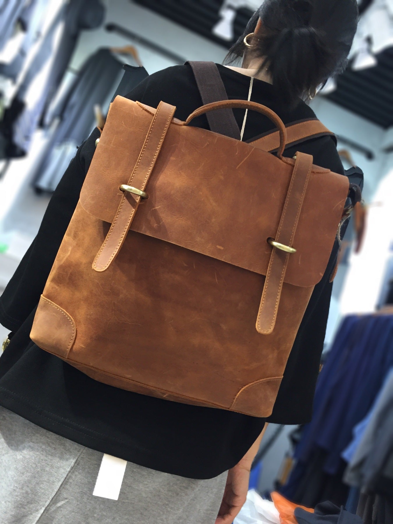Genuine leather mori style backpack
