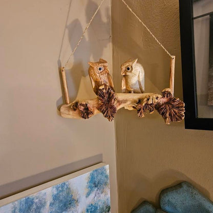 Wooden Art Sculpture Hanging Owl