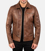 Brown Leather Men Biker Jacket