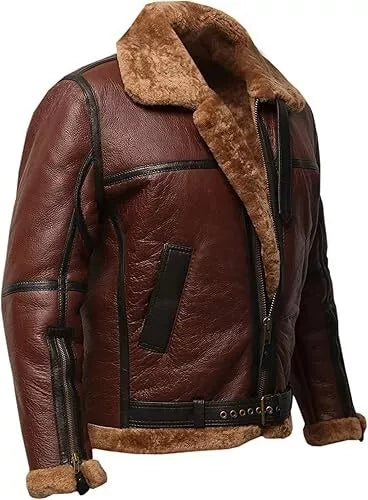 mens aviator leather coat fur lining