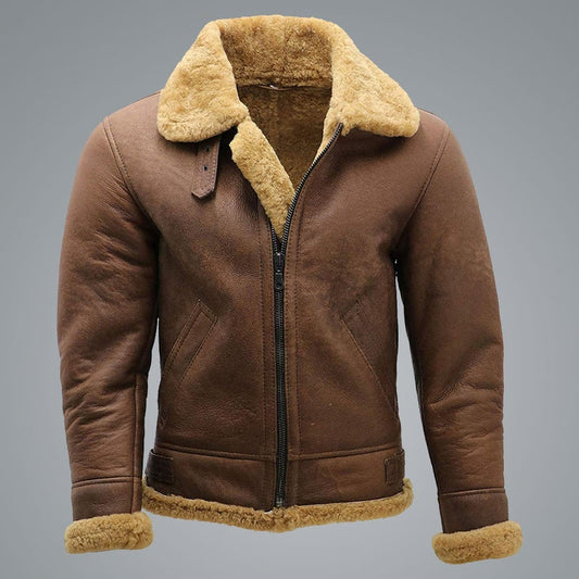 Men's Brown Shearling Leather Jacket