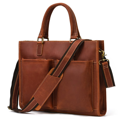 Men crazy horse leather laptop briefcase