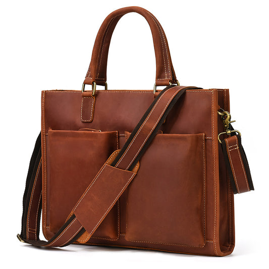 Men crazy horse leather laptop briefcase