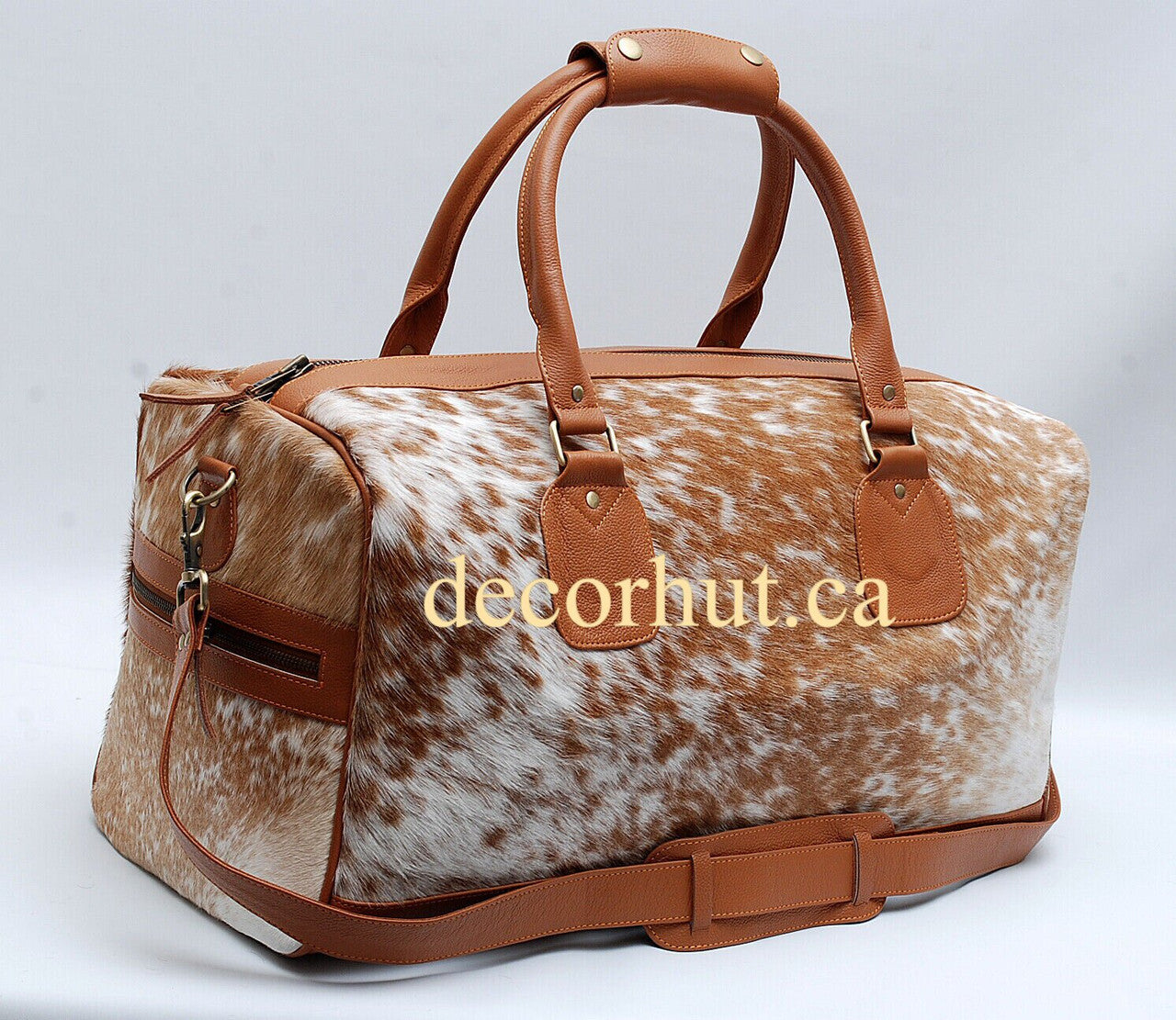 Cowhide Duffel Bag Brown White