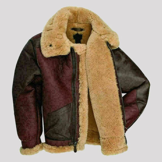 Mens RAF Aviator Fur Shearling Leather Jacket