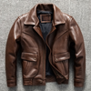 Men Brown Heavy Top Grain Leather Jacket