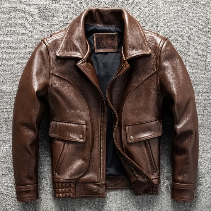 Men Brown Heavy Top Grain Leather Jacket