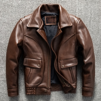Men Brown Heavy Top Grain Leather Jacket