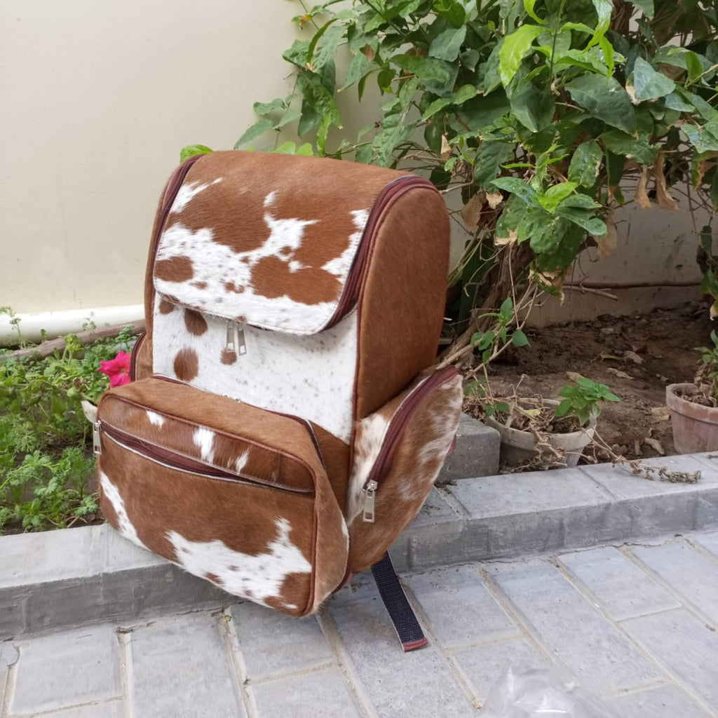 Brown White Cow Fur Mommy Backpack