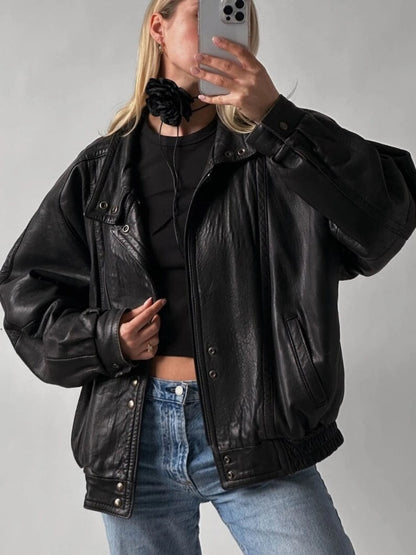 Women Oversized Leather Moto Jacket