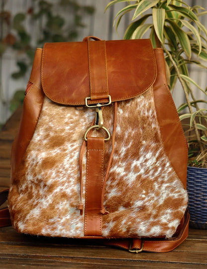 Brown White Cowhide Office Backpack