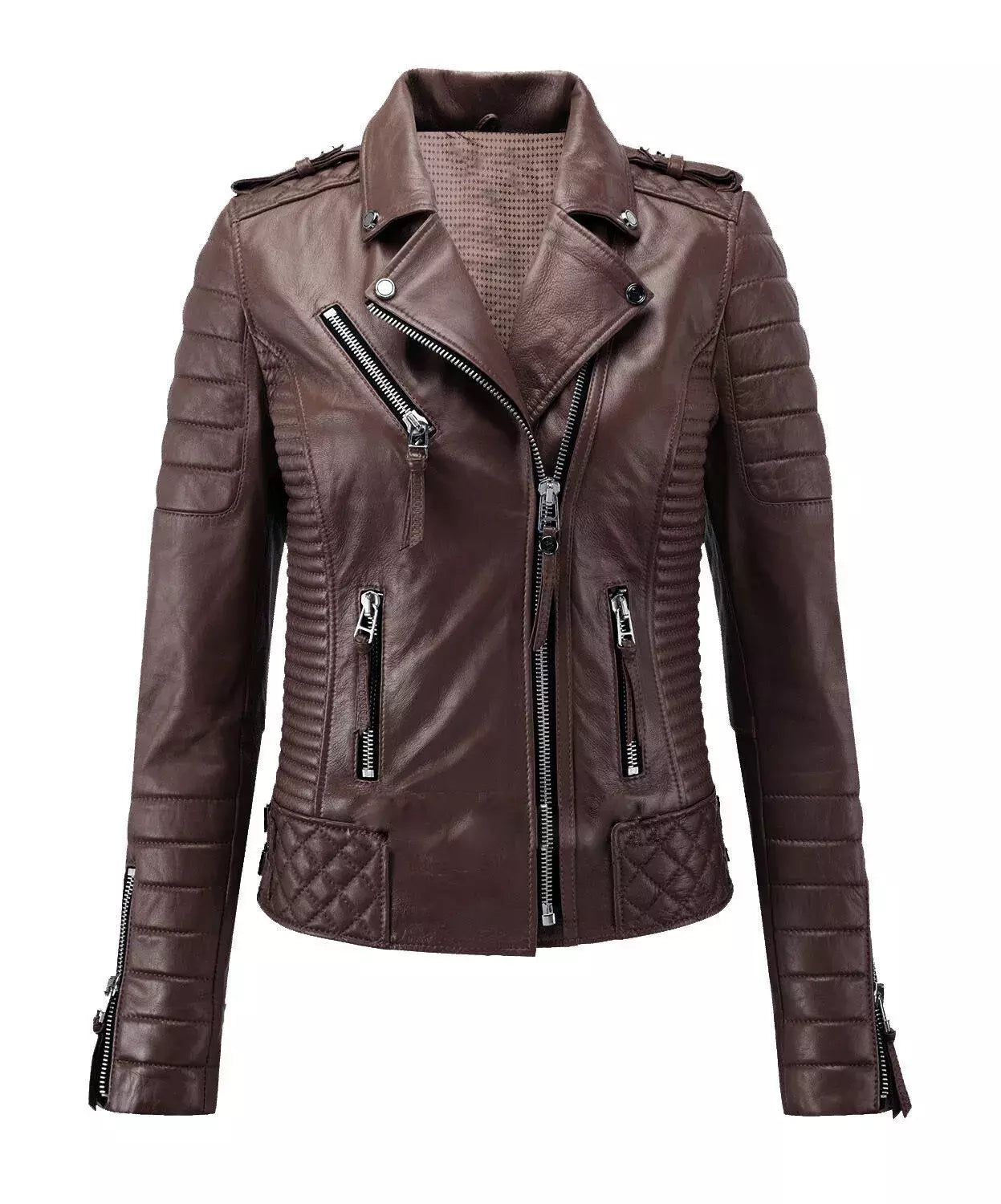 Brown real leather women jacket