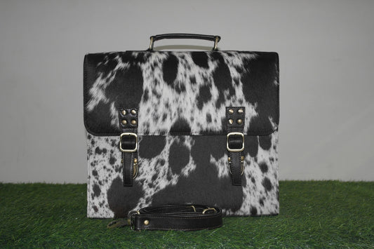 Cowhide Briefcase Bag Black White