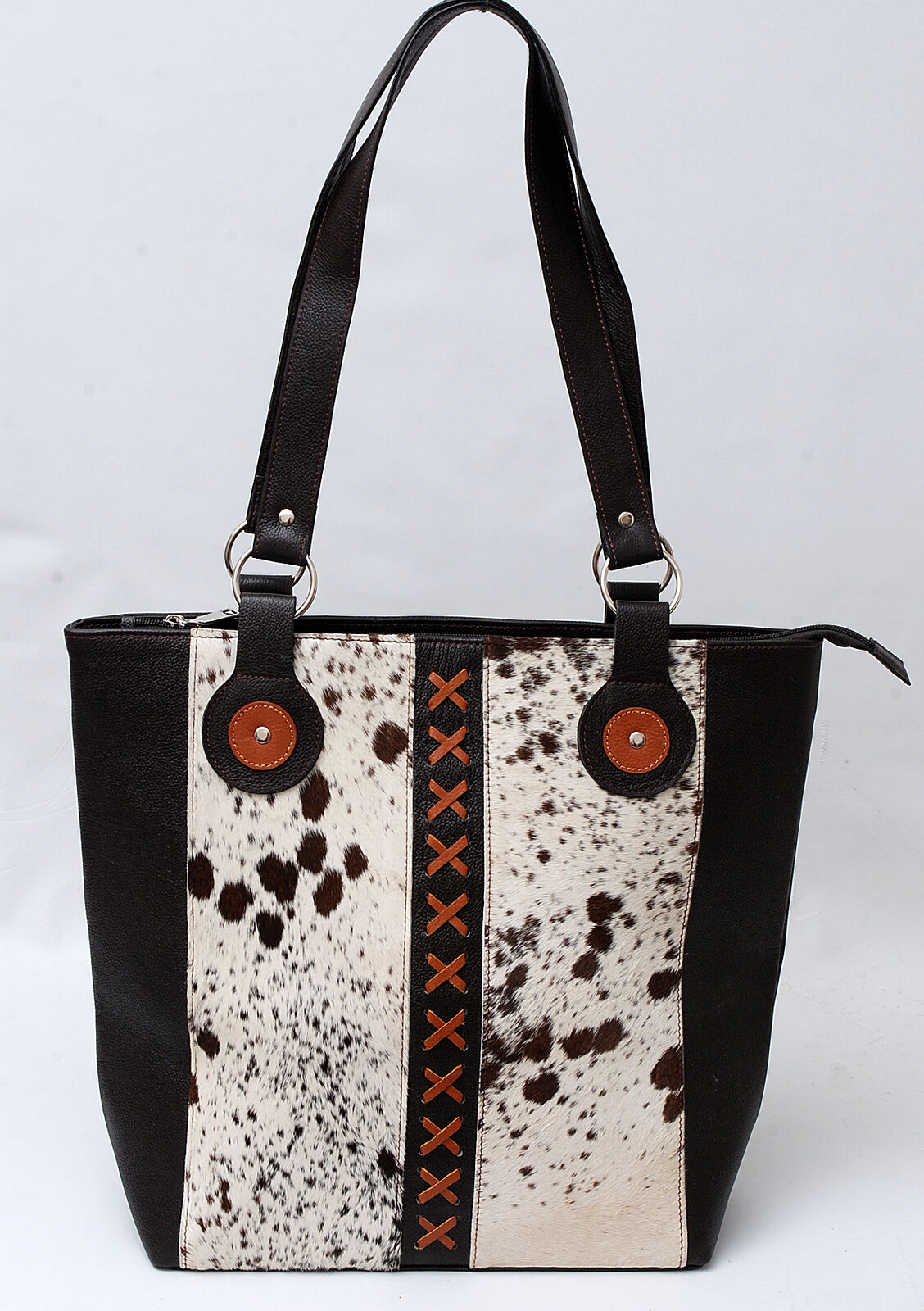 Black White Large Cowhide Tote Purse