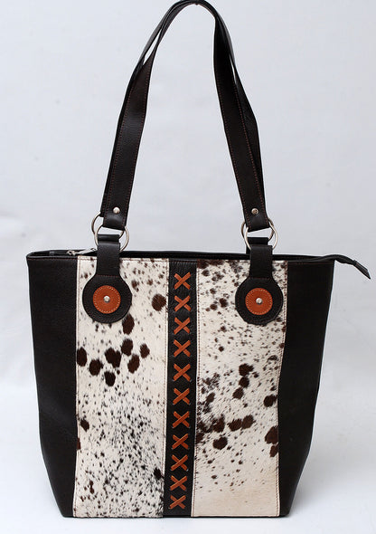 Black White Large Cowhide Tote Purse