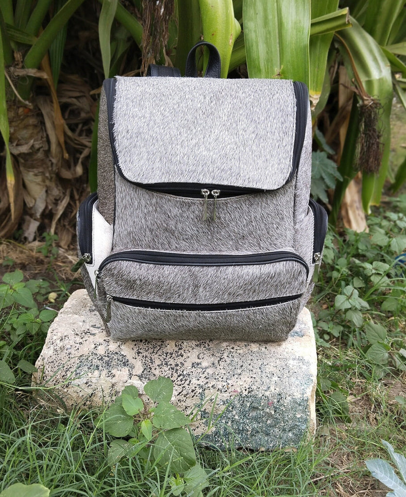 Cowhide Backpack Mommy Bag Grey