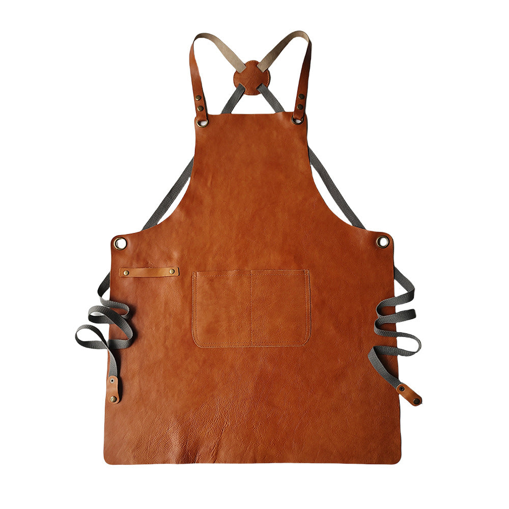 Genuine Leather Cooks Apron with Cross Back Straps