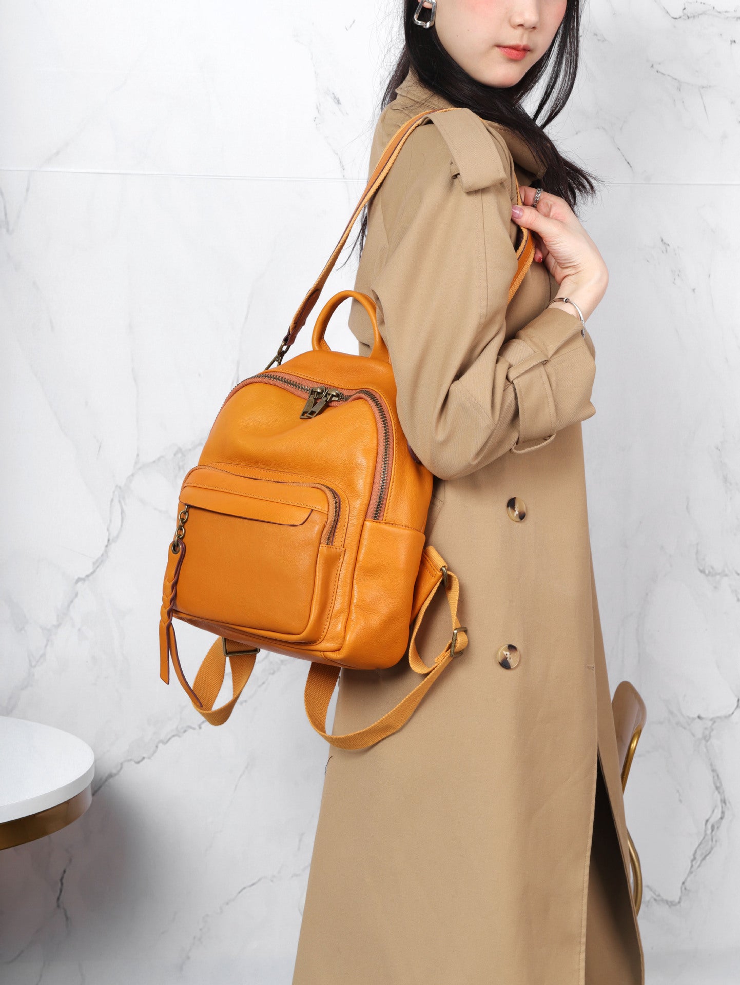 Genuine leather women's city backpack