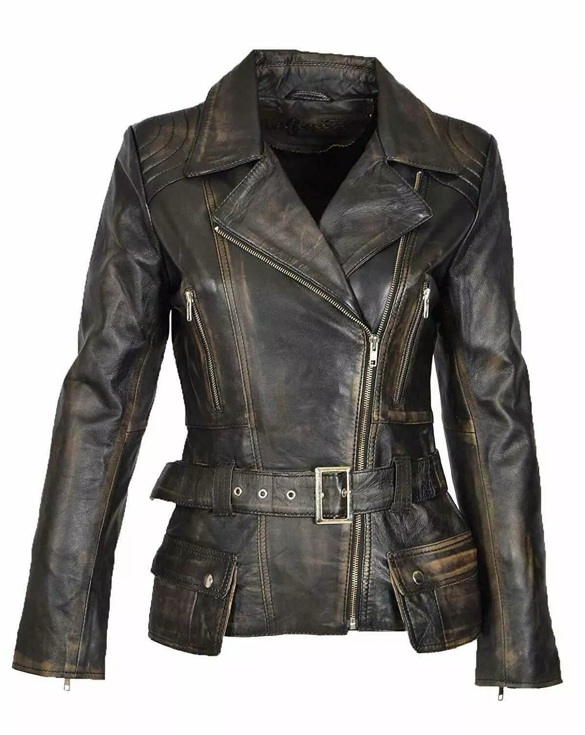 distressed Dark leather jacket