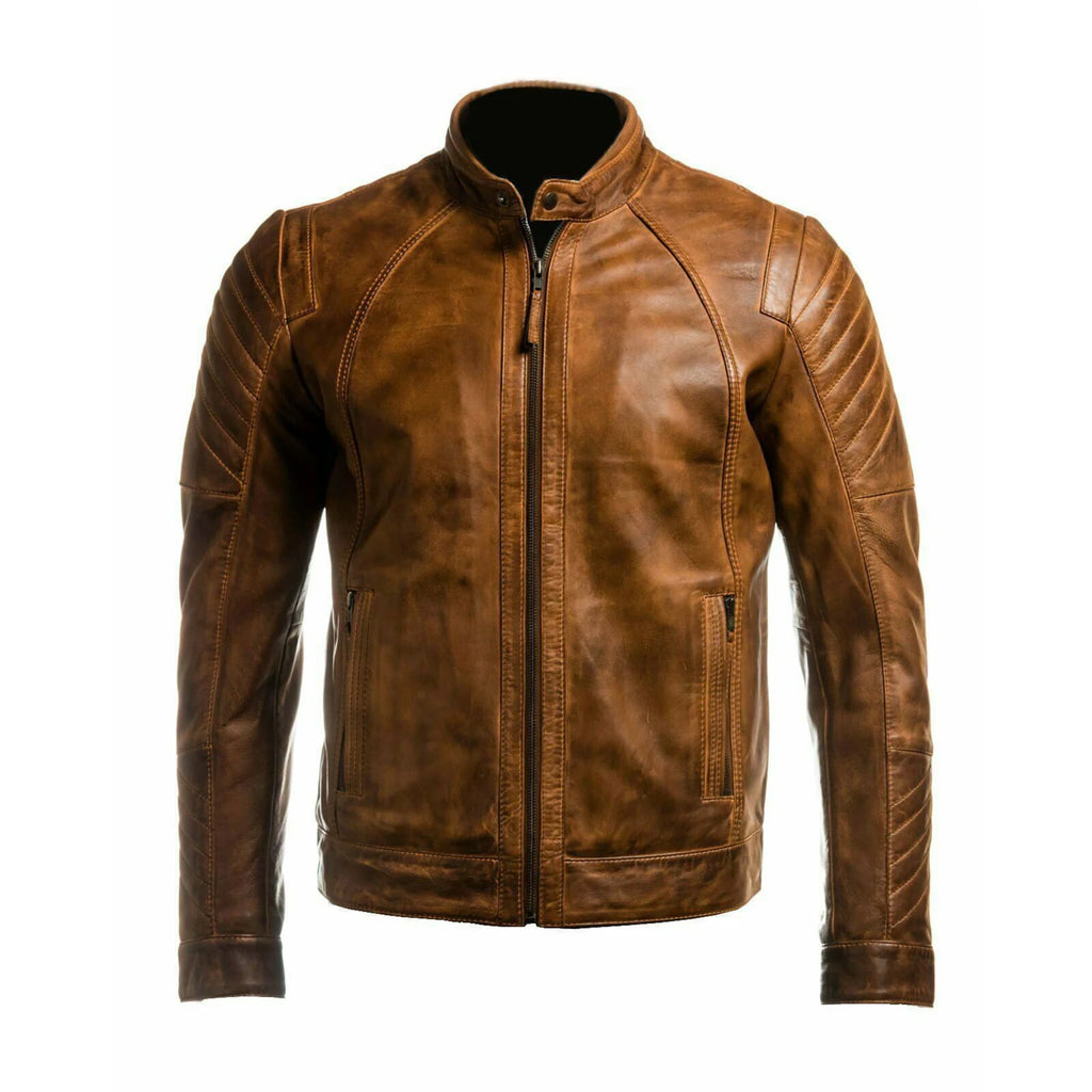 mens brown leather biker jacket