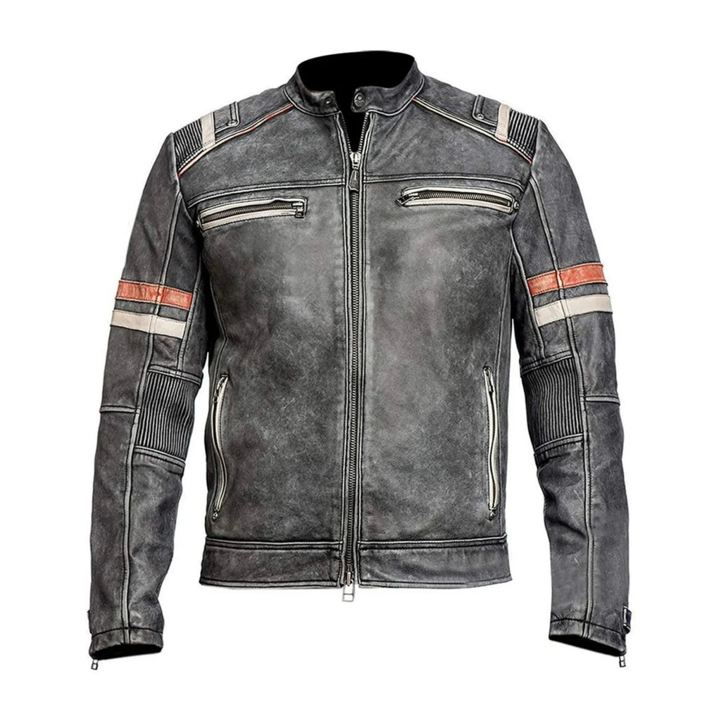 Distressed Black leather biker jacket