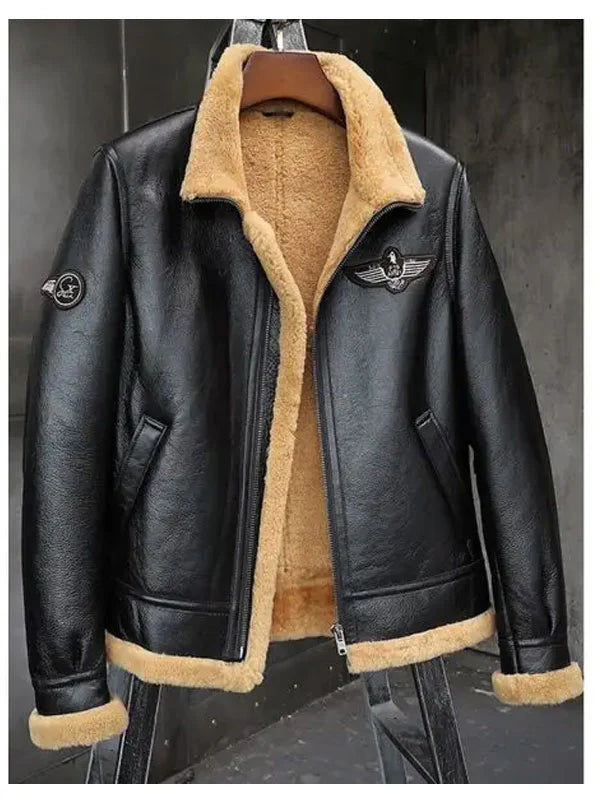 mens bomber leather jacket with shearling