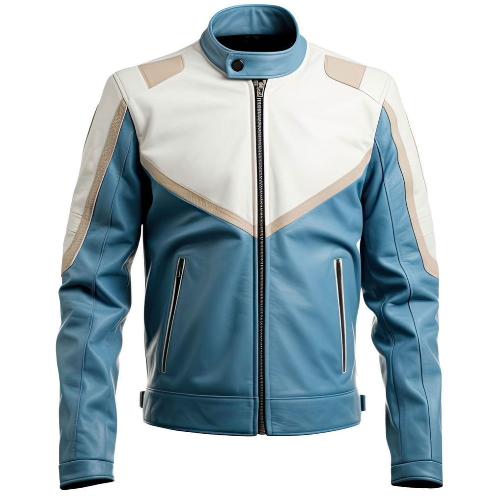 mens leather jackets Blue White