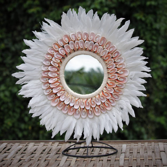 Boho Feather and Sea Shell Mirror