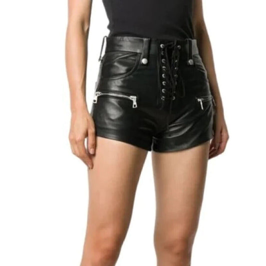 womens black leather shorts high waisted