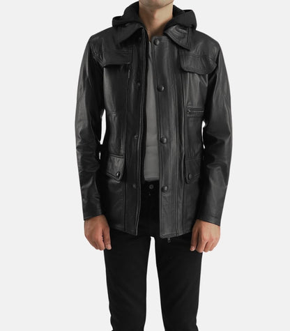 Black Leather Long Jacket For Men