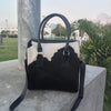 Black White Women Cowhide Ladies Bag