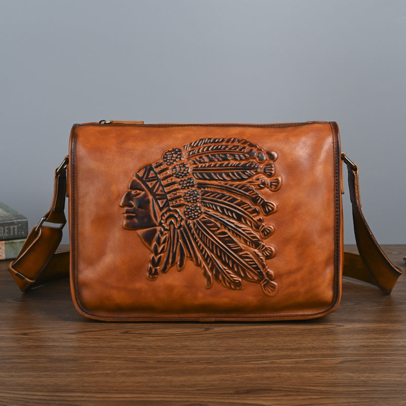 Crazy horse mens leather crossbody sling bag