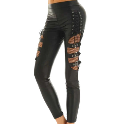 black leather lace up skinny pants