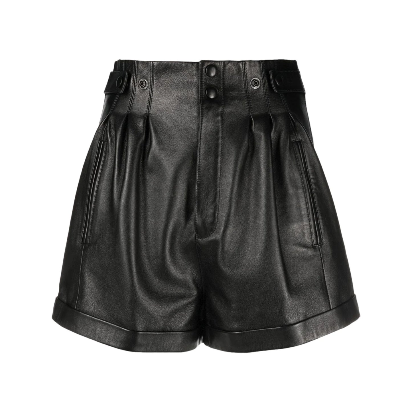 high waisted pleated leather shorts