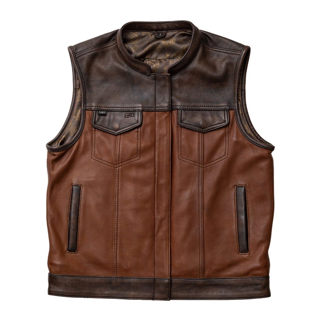 dark brown leather motorcycle vest