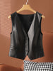 Women's short leather vest with v neck