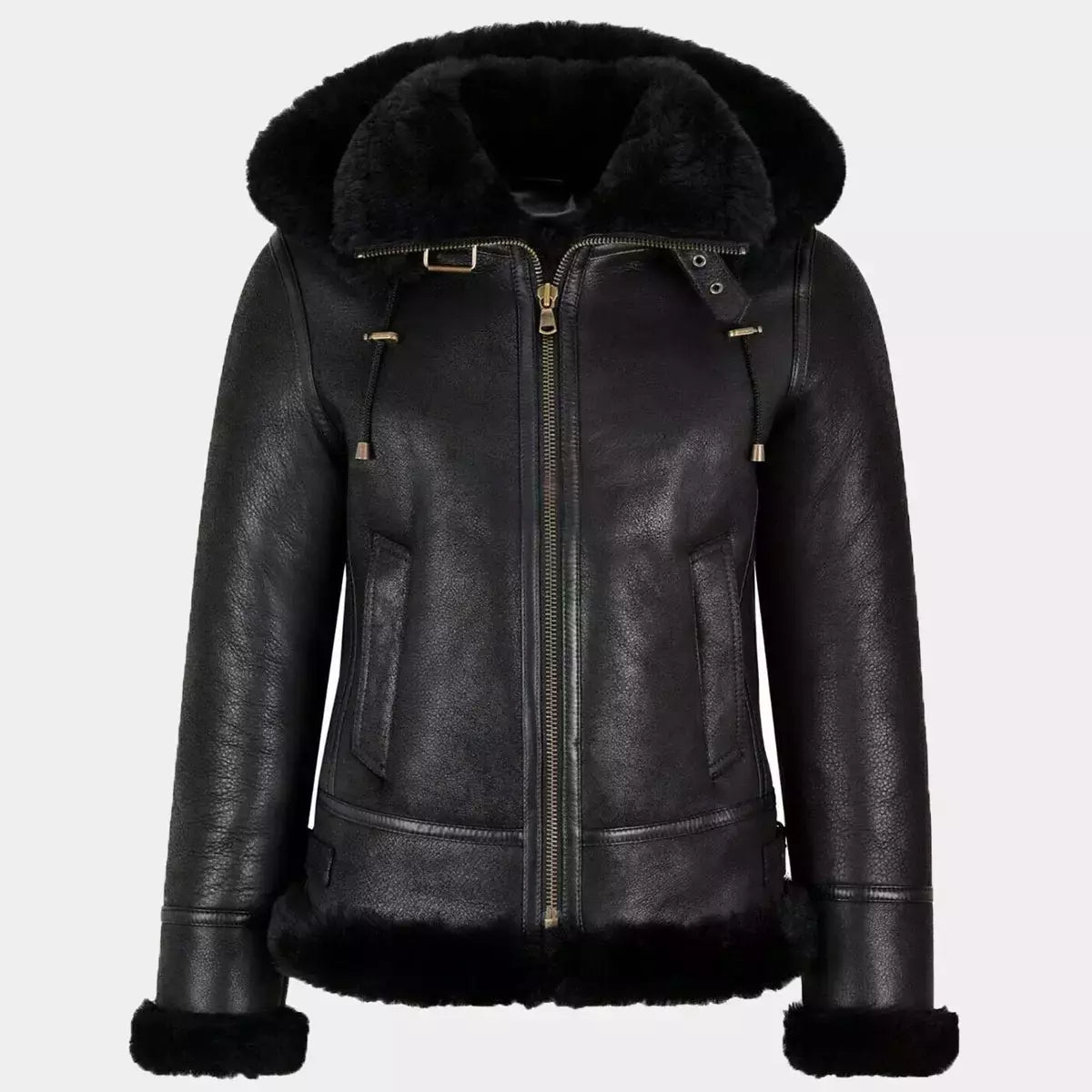 leather jacket black fur