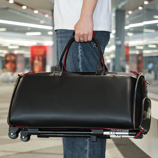 Leather trolley duffle bag for men travel