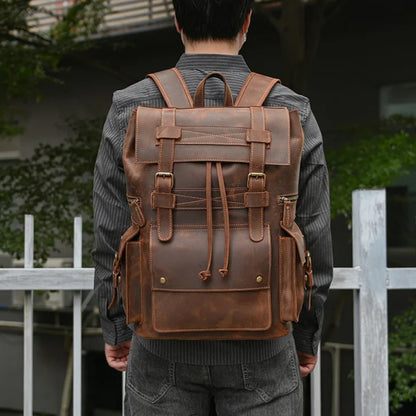 Brown leather laptop backpack